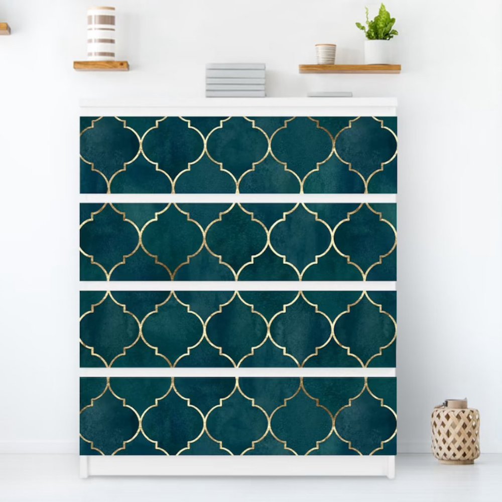 4 Dark Green & Gold Decals for MALM Dresser